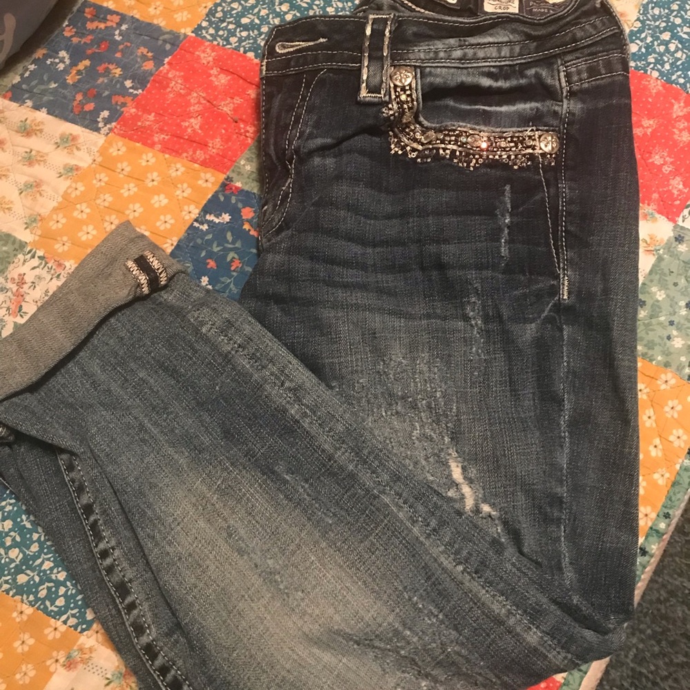 Miss Me crop Blue Jeans with Embellished Details